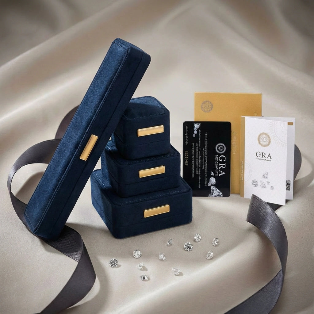 Sterling silver adjustable ring with brilliant round moissanite center stone and pavé diamond band showing rainbow fire