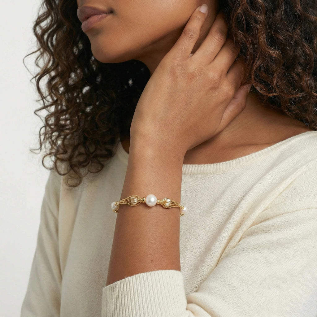 Golden Spiral Pearl Bracelet by LETICI & CO