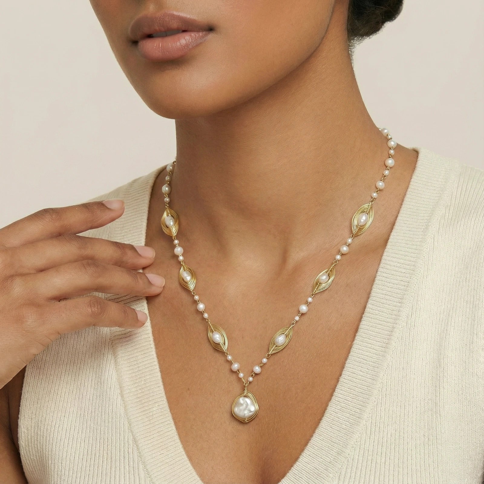 Golden Leaf Baroque Necklace by LETICI & CO