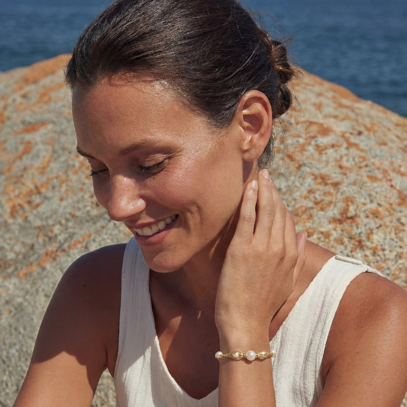 Golden Spiral Pearl Bracelet by LETICI & CO