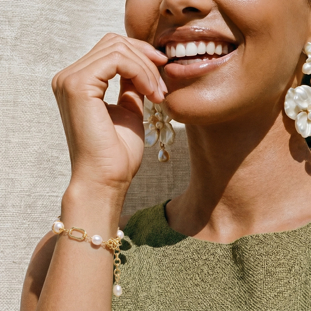 Golden Pearl Chain Bracelet by LETICI & CO