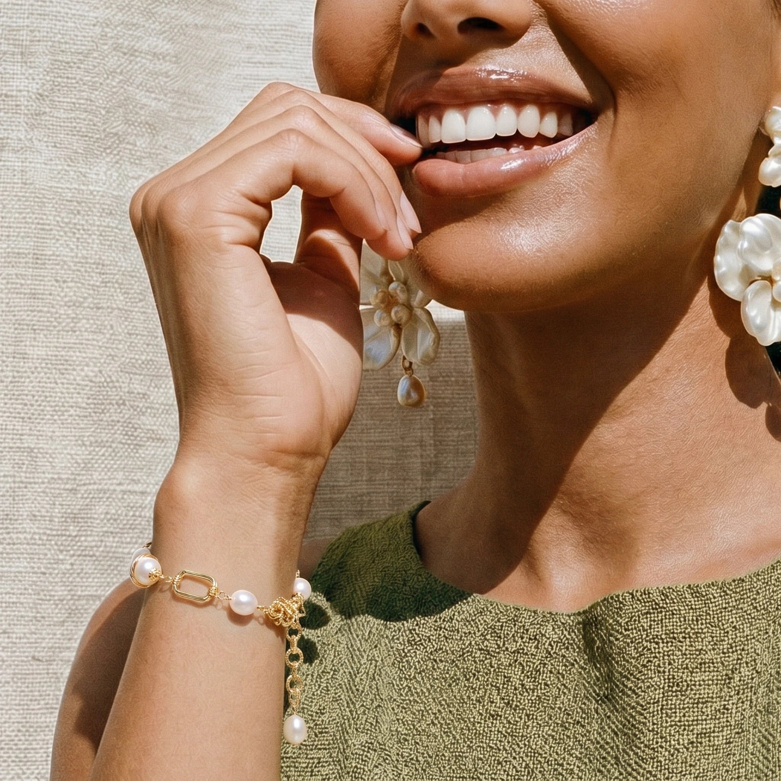Golden Pearl Chain Bracelet by LETICI & CO