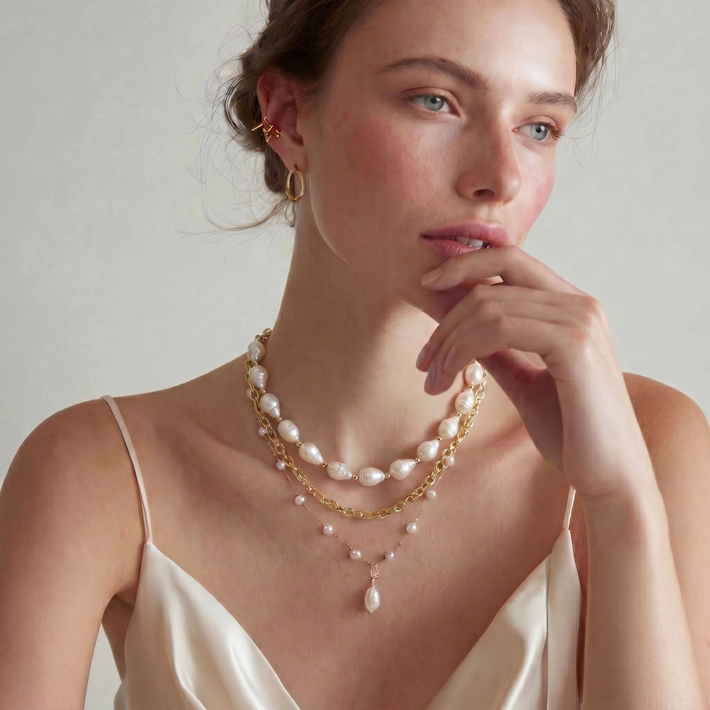 Golden Pearl Layers Necklace by LETICI & CO