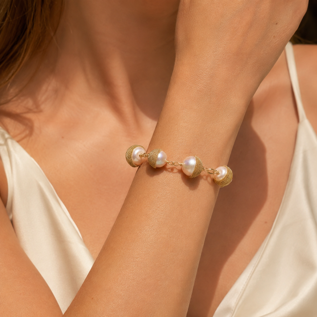 Golden Mesh Pearl Bracelet by LETICI & CO