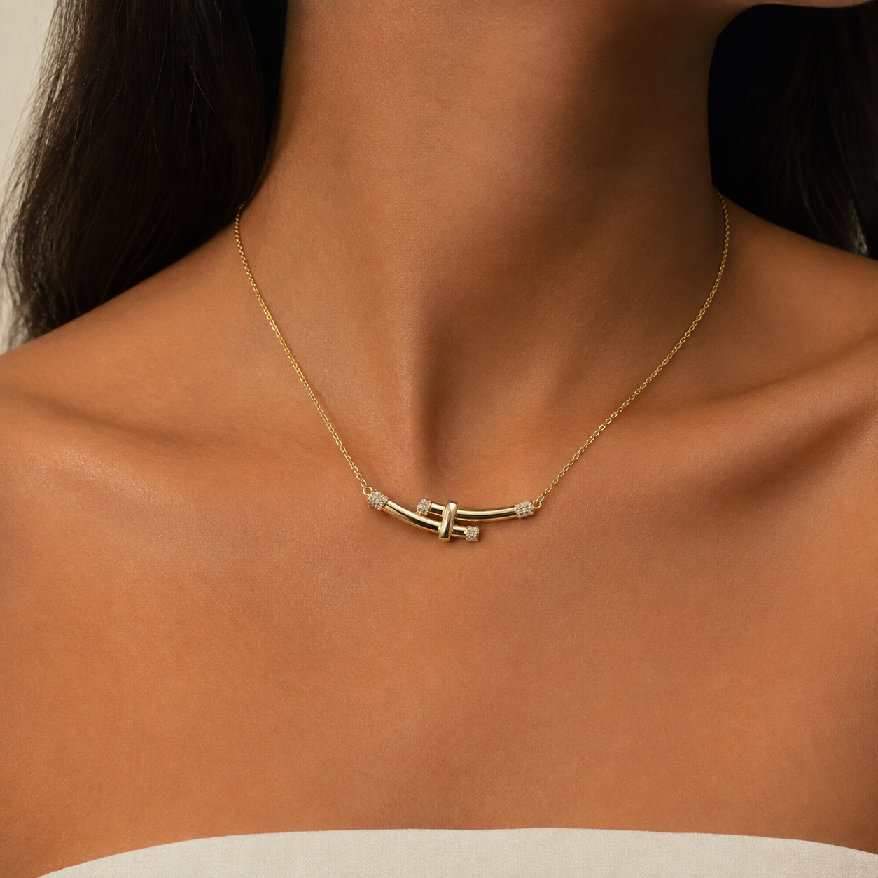 Bamboo Crystal Arc Necklace by LETICI & CO