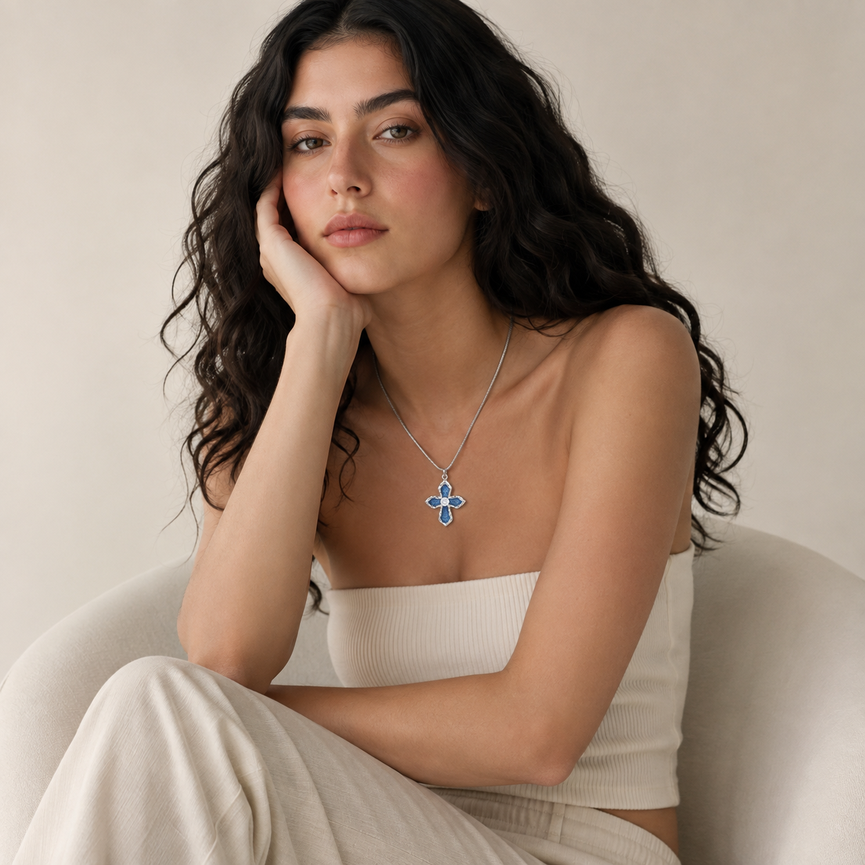 Denim Cross Necklace by LETICI & CO