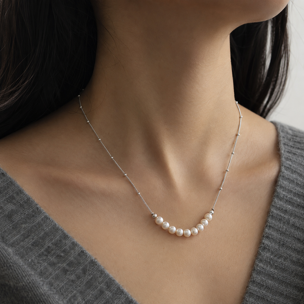 Luna Pearl Arc Necklace by LETICI & CO