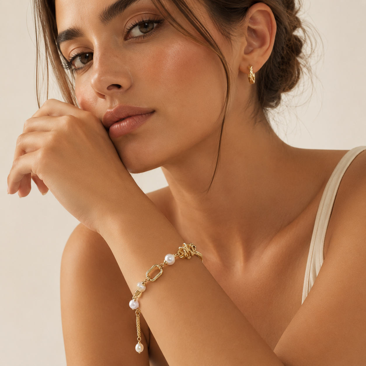 Golden Pearl Chain Bracelet by LETICI & CO
